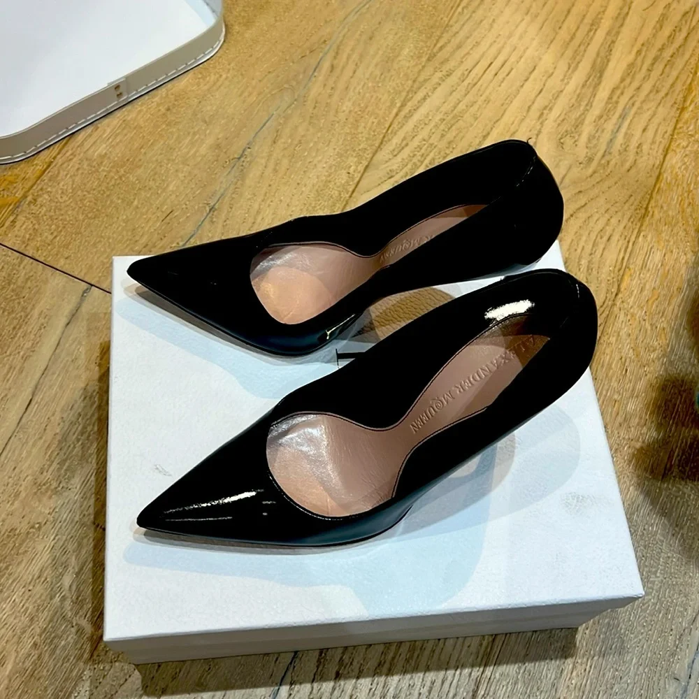 Alexander McQueen horn heel pump black with metallic blue heels size 40. - Picture 3 of 17